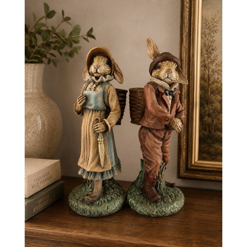 Henri Crisdon Briar Patch Mr & Mrs Rabbit Figurines 2002 11” Basket Pair - Picture 2 of 8